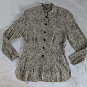 VTG CDC Petites Floral Button Up Mandarin Collar Blouse Women's Sz 4 Long Sleeve